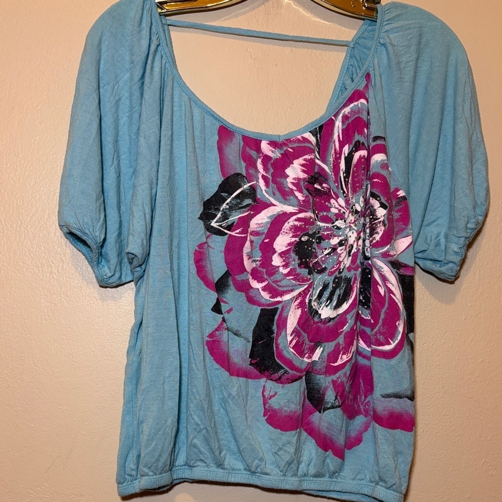 Floral Print Blue and Pink Blouse